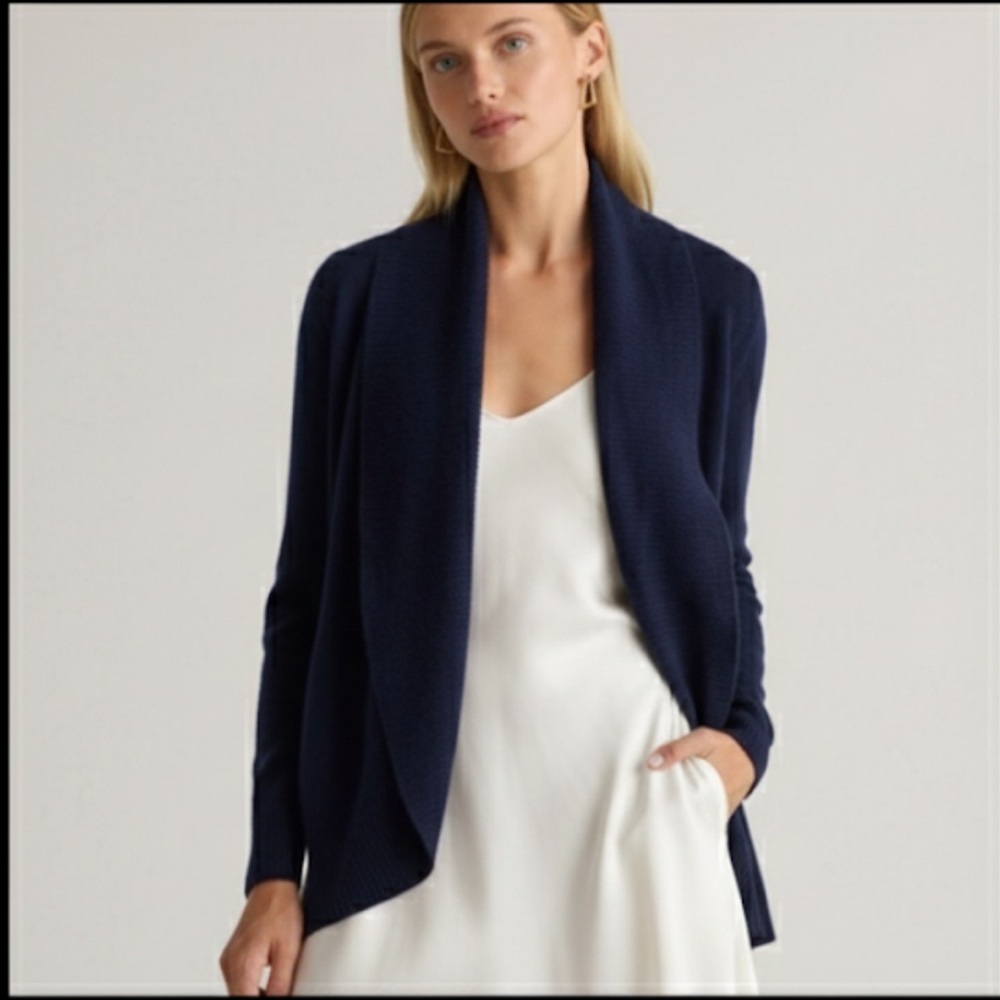 Quince Mongolian Cashmere Open Cardigan Sweater Navy XS